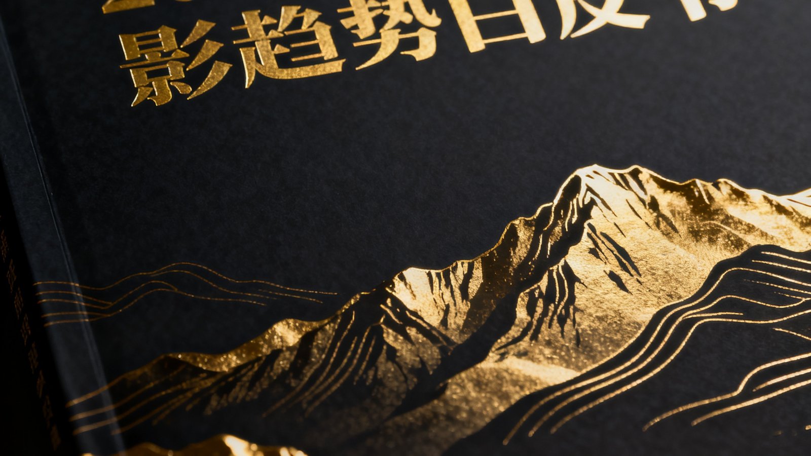 OG视讯发布的2025年文旅光影趋势白皮书封面，深色背景上印有金色光影线条勾勒的山川轮廓，标题以烫金字体呈现。